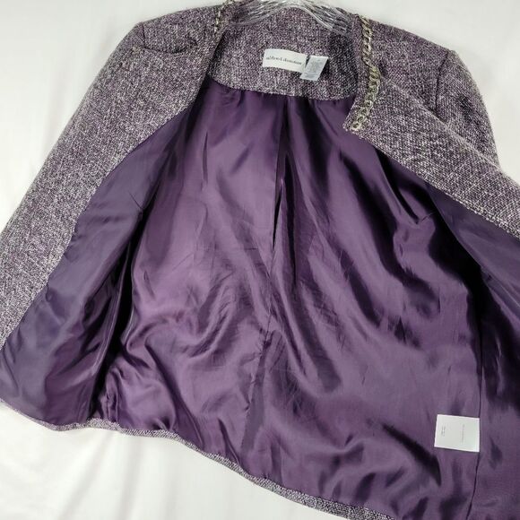 10 ALFRED DUNNER Boss Babe purple metallic chain link trim tweed blazer jacket L - Picture 4 of 8